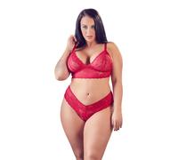 Seductive Plus Size Red Lace Bra And Open Crotch Briefs