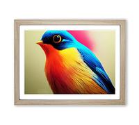 Seductive Robin Bird Framed Print | A3 Oak Framed Wall Art | Ready to Hang | Modern Animal Picture | Living Room Bedroom Lounge Office