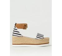 See By Chloe Women's Platform Wedge Sandals Striped Canvas - Blue - 37 IT