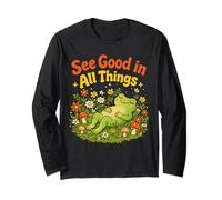 See Good in All Things Cute Floral Frog Positivity Quote Long Sleeve T-Shirt
