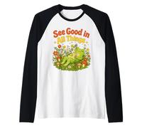 See Good in All Things Cute Floral Frog Positivity Quote Raglan Baseball Tee