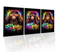 See Hear Speak No Evil Poster Set A3 - 3 Pack High Gloss Wise Monkey Wall Art - Colourful Graffiti Style Posters - Bedroom Décor - Modern Wall Art Gift