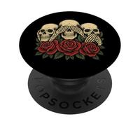 See No Evil Hear No Evil Speak No Evil Skeleton Skull Roses PopSockets Adhesive PopGrip