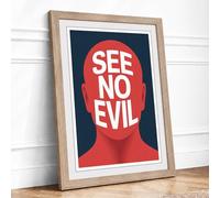 See No Evil Typography Framed Wall Art Print A1 (84.1×59.4cm) Oak, Wall Decor for Living Room, Bedroom, Office & Home, Ready to Hang, Art Gift