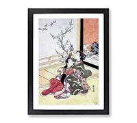See The Birds Fly By Harunobu Suzuki Asian Japanese Framed Print | A4 Black Framed Wall Art | Ready to Hang | Asian Nature Picture | Living Room Bedroom Lounge Office