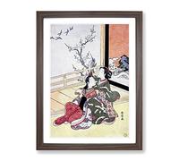 See The Birds Fly By Harunobu Suzuki Asian Japanese Framed Print | A4 Walnut Framed Wall Art | Ready to Hang | Asian Nature Picture | Living Room Bedroom Lounge Office