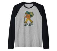 See The World Hiker Globe on Back Raglan Baseball Tee