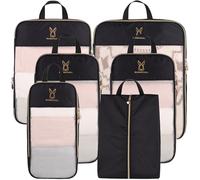 See Through Expandable Compression Packing Cubes, Mesh Travel Packing Cubes for Suitcases, Lightweight Organizers Bag Set for Travel Essentials for Luggage, Black, 6 Set(L+M+S*2+XS+Shoe bag), Casual