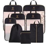 See Through Expandable Compression Packing Cubes, Mesh Travel Packing Cubes for Suitcases, Lightweight Organizers Bag Set for Travel Essentials for Luggage, Black, 8 Set(L+M+S*2+XS+Shoe Bag+laundry