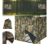 See Through Hunting Tree Stand Blinds, 142" x 35" Four-Sided Treestand Camo Blind Cover Universal 2 Man Ladder Stand Blind Kit Visible Camouflage Blinds with Zipper Pocket Storage Bag for Deer Hunting