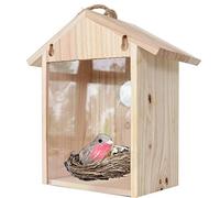 See Through Upgraded Wooden Birdhouse Outdoors,Birdhouse with Spy Window and One Way Mirror Foil,Window Bird House with Strong Suction Cup and Lanyard for Outside,Easy Observation,Best Gift for Kids