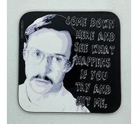 See What Happens If You Try And Hit Me - Kip from Napoleon Dynamite - Drinks Coaster - Hardboard - 9cm x 9cm - Gloss Finish