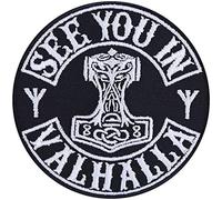 See You in Valhalla - Embroidered Iron on Patches for Bikers, Motorcycle Riders, Vikings Fans | Sew on or Iron on Applique Vikings Patches for All Fabrics | 90X90 mm