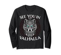 See You in Valhalla Wolf Viking Design Long Sleeve T-Shirt