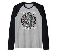 See You in Valhalla Wolf Viking Design Raglan Baseball Tee