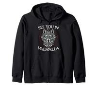 See You In Valhalla Wolf Viking Design Zip Hoodie