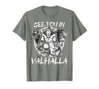 See You in Valhalla Wolves Odins Viking Men Ravens T-Shirt, Men, Olive Heather, Large