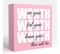 See Your Worth Feel Your Worth Know Your Worth Wooden Box Sign Decorative, Pink Office Desk Accessories Decor Sign, Pink Dorm Room Decor for Women, Pink Bathroom Wood Box Sign for Shelf Decor (Pink)