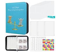 SEEALLDE 100 Envelopes Saving Challenge Binder with Zipper Cute Cat Money Saving book with Laminated Tracker for Budgeting, Cash Stuffing