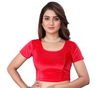 SEEANS Women's Readymade Saree Blouse | Velvet Stretchable Short Sleeve Choli | Full-Stitched Partywear Crop Top | Traditional Festive Wear | Stretch Blouse for Women | Red 41" to 45" Bust