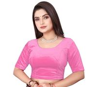 SEEANS Women's Velvet Stretchable Saree Blouse | Readymade Full-Stitched Half Sleeve Choli | Soft & Comfortable Partywear Crop Top | Traditional & Festive Wear | Baby Pink, 36" to 40" Bust stretchy