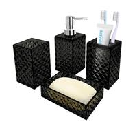 Seeatoo Bathroom Accessory Set, 4 PCS Black Bathroom Accessories Set, Soap Dispenser and Toothbrush Holder Set, Soap Dish and Mouthwash Cup, Boho Bathroom Decor, Bathroom Sets Accessories