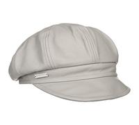 Seeberger Leather Newsboy Cap Women - Women´s Baker boy hat with Peak, Lining Autumn Summer Spring Winter All-Season - S (54-55 cm) Light Grey