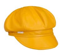 Seeberger Leather Newsboy Cap Women - Women´s Baker boy hat with Peak, Lining Autumn Summer Spring Winter All-Season - L (58-59 cm) Yellow