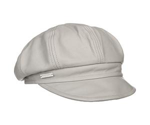 Seeberger Leather Newsboy Cap Women - Women´s Baker boy hat with Peak, Lining Autumn Summer Spring Winter All-Season - S (54-55 cm) Light Grey