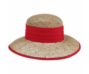 Seeberger Talea Beach Straw Hat Women - Summer Sun Hats with Grosgrain Band, Piping Spring-Summer - One Size red