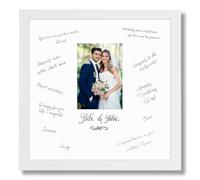 SEEBERY 13x13 Wedding Signature Frame - Holds 4x6 Photo - Guest Book Alternative, Personalized Autograph Frame with Plexiglass Cover for Wedding Reception Guests to Sign (White-Mr & Mrs)
