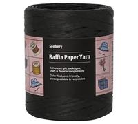 Seebery Raffia Ribbon Yarn for Crafts - Raffia Grass Twine for Gift Wrapping, DIY Decoration, Blinds & More | Matte String Paper Rope - 1/4'' Wide, 218 Yards, Black
