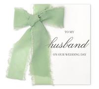 SEEBERY To My Husband on Our Wedding Day Card with Sage Green Ribbon, Letter to My Husband, Wedding Day Appreciation Vow Card from Bride