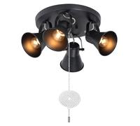 SEEBLEN 4-Light Industrial Track Lighting with Pull Chain On/Off Switch, Adjustable Round Kitchen Ceiling Light, Morden Black Flush Mount Directional Light for Kitchen, Hallway, Dining Room.