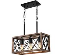 SEEBLEN Farmhouse Kitchen Island Lighting, 3 Lights Pendant Lighting Fixtures, Adjustable Height, Industrial Dining Room Light for Living Room Foyer Dining Table Over Sink. (Wood Grain Color)