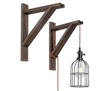 SEEBLEN Rustic Wood Wall Mount Bracket Set, Industrial Pendant Light Hanging Shelf, Farmhouse Triangle Brackets with Cord Kit, Dark Brown, 2-Pack