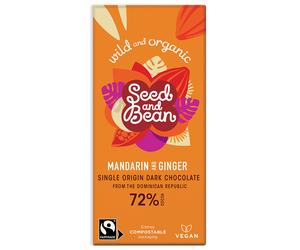 Seed and Bean Organic Extra Dark Chocolate Bar - Mandarin & Ginger - 75g