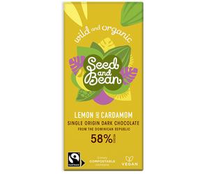 Seed and Bean Organic Fine Dark Chocolate Bar - Lemon & Cardamom - 75g