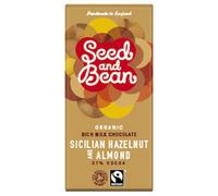 Seed & Bean Rich Milk 37% Sicilian Hazelnut & Almonds Choc Bar Org & FT 75g