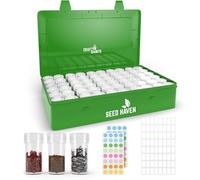 Seed Organizer Storage Box, Black Opaque Light Proof Seed Bank with 60 Transparent Bottles & Labels, Seed Holder Packet Organizer, Seed Vault Container for Homesteaders, Garden Tackle and Bead Sorter