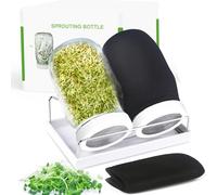 Seed Sprouting Jar Kit, 2 Mason Jars with Screen Sprout Lids, 2 Blackout Sleeves, Drain Tray, Stainless Steel Stand, Sprouts Growing Kit (White)