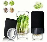 Seed Sprouting Jar Kit Wide Mouth Mason Jars Bean Sprouts Growing Kit with Stainless Steel Screen Sprout Lids,Stands,Blackout Sleeves,Drain Tray for Seeds Broccoli Beans,Gifts for Home Gardeners
