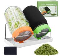 Seed Sprouting Jar Kit with Mung Beans 2.9oz, 2 Large Wide Mouth Mason Jars with Sprouting Lids, Blackout Sleeves, Drain Tray, Sprouts Growing Kit for Growing Bean, Alfalfa, Radish Sprout Seeds