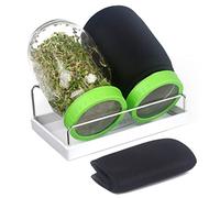 Seed Sprouting Kit for Wide Mouth Mason Canning Jar|4 BPA Free 316 Stainless Steel Screen Sprout Lids, Melamine Tray,Stand and Bottle Brush|Growing Broccoli,Alfalfa,Mung beans