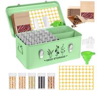 Seed Storage Box Organizer - Metal Garden Seed Storage Container Kit with 60 Vials, 30 Envelopes, 20 Plant Tags, Funnel & Labels - Moisture-Proof Seed Bank for Long Term Storage