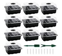 Seed Trays 10-Pack, Sturdy Seed Starter Tray Kit with Humidity Adjustable Dome Lid & Base, Mini Propagator Greenhouse Plant Growing Trays for Seeds Germination -12 Cells Per Tray