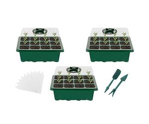 Seed Trays, 3 Pack 36 Cells Propagator Growing Thicken Seedling Starter Growing Trays with Lids, Germination Tray Kit Plastic for Greenhouse,Garden Green