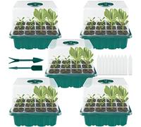 Seed Trays for Seeding with Heightened Lids, Growing Seedling Starter with Adjustable Humidity Dome and Base Plant Germination Tray Mini Propagator Kit for Greenhouse Grow Plant Seed (12 Hole, Green)