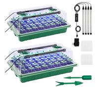 Seed Trays with Grow Light, 2 Pack 80 Cells Propagators for Plants with Heightened Lids, with Timing Controller Adjustable Brightness, LED Full Spectrum Plant Lights, Seed Starter Tray for Seedlings