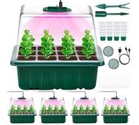 Seed Trays with Grow Light, 4 Pack Seed Propagators with Lids, Flexible Silicone & Separable Designed, Propagator with 8 Full Spectrum Led Lamp Beads, Thicken Seedling Trays for Greenhouse & Gardens